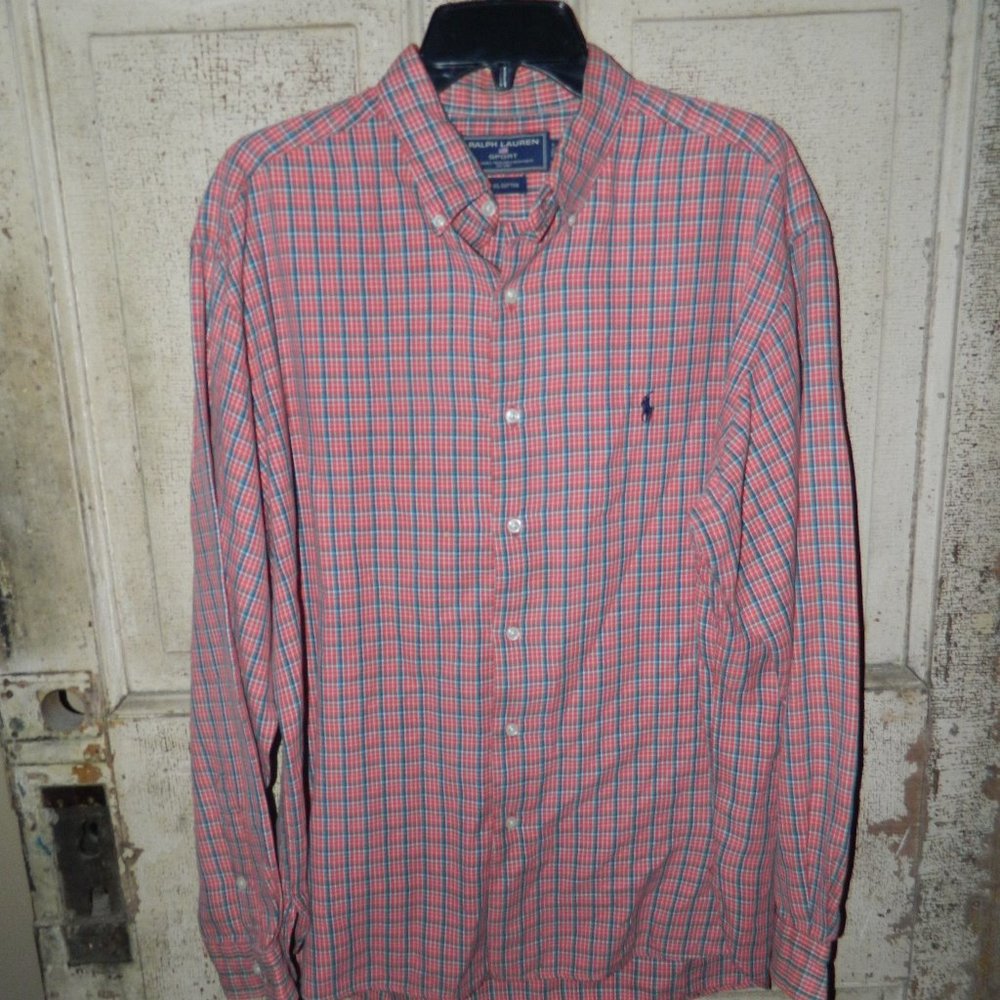 Ralph Lauren Sport Button Front Plaid Shirt Sz L (F-33)